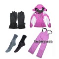 Women's Waterproof Ski/Snowboard 9Colors Jackets+Pants+Socks+Gloves Purple