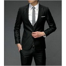 Pure Black Slim Cotton & Polyester Men's Suits