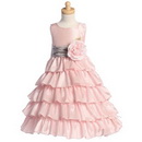 Pink Girls Sleeveless Ruffle Flower Girl Party Dress with Sash