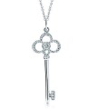 925 Sterling Silver Peach Blossom Handle Key Necklace P22