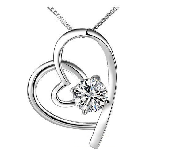 925 Sterling Silver & White Gold GP Zircon Stone & 17" Necklace SN901