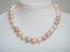 Rare Necklace Multicolor Pearls 12mm Near Round Beads