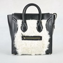 Auth Black Leighton Meester Smiley Luggage Bag With White Rabbit Hair Free Shipping