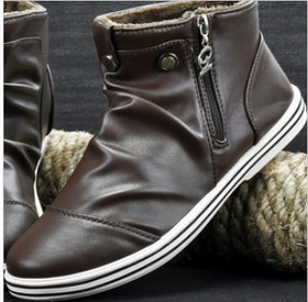 Brown Leather With Zipper Men's Casual Boots
