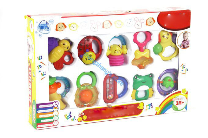 Open Play Educational Toys Shaking Bell Baby Rattle Baby + Baby Teethers 10 Sets of Combination Gift Box 672