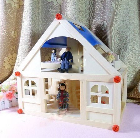Christmas Gift For Kids - Wooden House Family Doll House Wood Furniture Blocks 13pcs/set Free Shipping
