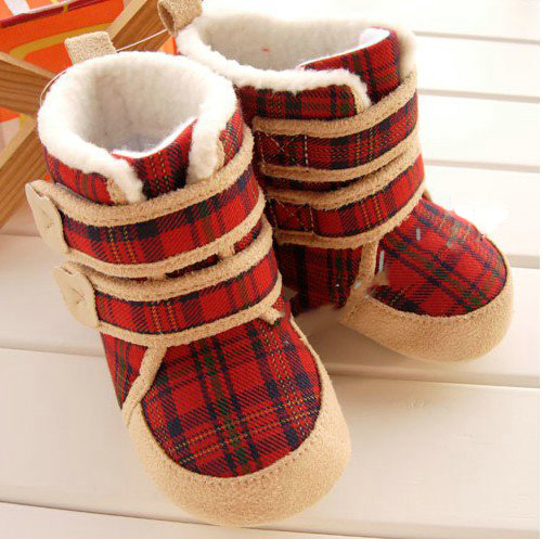 Wholesale 4 Pairs Toddlers Shoes Baby Snow Boots Walking Shoes Red Lattice Winter Boots 4 Sizes