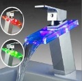 Free Shipping 3 Color Varied Light Temperature Sensor LED Waterfall LED Bathroom Sink Faucet Color Changing Waterfall Tap 1 Pcs
