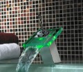 RGB LED LIGHT GLASS WATERFALL FAUCET KITCHEN BASIN BATHROOM SINK MIX TAP FAUCET 30.5*22*14cm 1053g