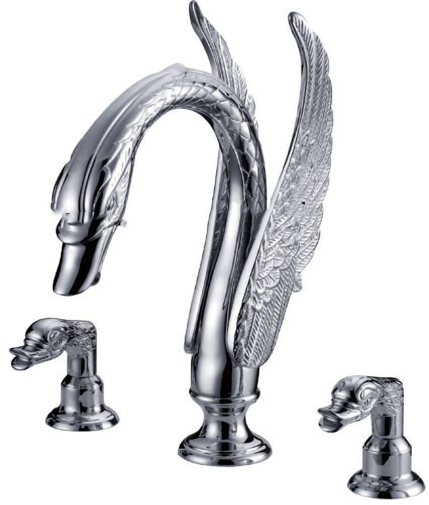 Wholesale Two Handles Brass Silver Swan Basin Mixer/Tap/Faucet +100% Guaranteed + Free Shipping