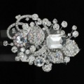 Clear Crystals Flower Brooch Pin 4.3" Free Shipping