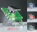 RGB LED LIGHT GLASS WATERFALL FAUCET KITCHEN BASIN BATHROOM SINK MIX TAP FAUCET