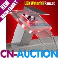 FREE SHIPPING! LED Waterfall Faucet Single Handle Glass Bathroom Faucet (CN-LWF4)