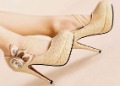 2color Kvoll Shining Glitter Leather W Lace Flower Platform High Heels Shoes Round Toe Pumps Women's Dress Shoes