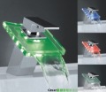 Single Handle Chrome Finishing LED Color Change Glass Waterfall Bathroom Sink Faucet