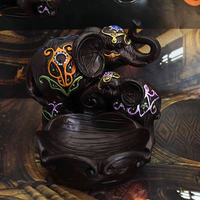 Free Shipping Ethnic Hadmade Vintage Elephant Mother And Daughter Ashtray YH1375