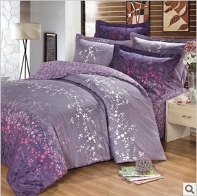 Free Shipping Wholesale 100% Cotton Queen Bedding Quilt Doona Duvet Covers Sets 4pc Purple Leaves