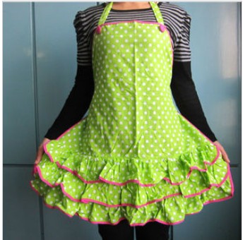Green With Ruffles Small Dots On Apron