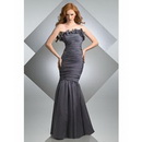 Trumpet Strapless Shirred Mermaid Gown Ruffle Detail Taffeta Floor Length Bridesmaid Dresses