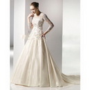 Free Shipping! Elegant Style Strapless Floor Length A Line Chapel Train Ivory Taffeta Wedding Dresses WD3298 with Lace Jacket