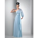 New Style Beautiful A-line Chiffon One Sexy Shoulder Sleeves Floor Length 12 2010 Bridesmaid Dresses