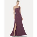 Elastic Woven Satin Chiffon Evening Gowns Dresses One Shoulder Floor Length Beaded