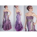 Ladylike Backless Mermaid/Trumpet Floor Length Beaded Purple Taffeta Evening Dress