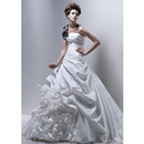 Free Shipping Ball Gown Floor Length One Shoulder Handflower Satin Bridal Gown Wedding Dresses Fm0896