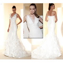Discount MW001 V-neck Design Floor Length Strappy Sleeveless Ruffled Wedding Dress Drop Ship
