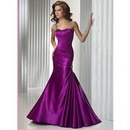 Elysemod One Shoulder Sheath Satin Sleeveless Floor Length Jewels Purple Peony Formal Gowns/Prom Dresses