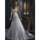 New Style Strapless Beaded Floor Length Satin Silver Aini Wedding Dress AN-WD-1150