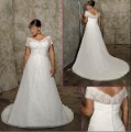Free Shipping/A-line/Cap Sleeve/Satin&Lace/Floor Length/Plus Size Wedding Dress/Bridal LS008