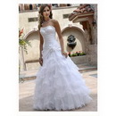 Free Shipping-taffeta Strapless Beaded Straight Neckline with Layered Organza A Line Floor Length White Wedding Dress
