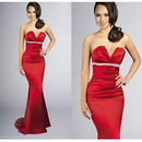 Elegant Backless Mermaid/Trumpet Floor Length Beaded Red Satin Evening Dress
