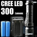 Free Shipping + 30 Days Exchange + 300Lum Lumens Black CREE Led 5w Flashlight SA7 Torch Lamp + 2x 18650 3.7V + Charger + Holster