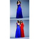 Blue One Shoulder Floor Length Prom Dress with Floral Embellishment On Shoulder