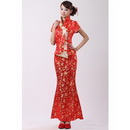 Wedding Dress, Chinese Traditional Mermaid Satin Embroidery Floor Length