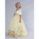 Ball Gown Half Sleeve Floor Length Chiffon Satin Junior Bridesmaid Dress
