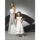 White Junior Bridesmaid A-line Round-neck Tea-length Satin Flower Girls Dress Bridemaid Dresses