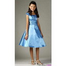A-line Tea-length Satin Pleated Party Dress Flower Girl Dresses Bridal Junior Bridesmaid Dresses