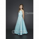 A-line Princess Spaghetti Strap Ruffles Floor Length Satin Junior Bridesmaid Dress