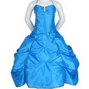 Blue Taffeta Halter Beaded Flower Girl Dress Ball Gown Junior Bridesmaid Dresses