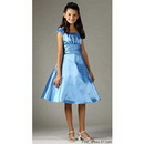 A-line Tea-length Satin Pleated Party Dress Flower Girl Dresses Bridal Junior Bridesmaid Dresses