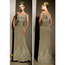 V-neck Neckline Embroidered Georgette & Taffeta Floor-length Mother of The Bride Dress MOD0135