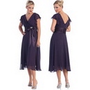 Free Shipping Elegant V-neck Neckline Chiffon Tea-length Mother of The Bride Dress,mother of The Bride Gown M006