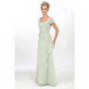 A-Line Square Brush Train Satin Mother of The Bride Dresses 2009 Style(MWYN052)
