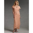 A Line Chiffon Short-Sleeves Appliqued Mother Of The Bride Dresses