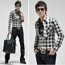 FREE SHIPPING Sexy Stylish Line Patched Casual Shirts Size: M L XL XXL 0770
