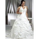 A-line Halter Embroidery Satin Plus Size Wedding Dress 6884