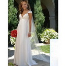 A Line Wedding Dresses Cap Sleeve White Chiffon Chapel Train Bridal Wedding Ball Gown Prom Dress 289